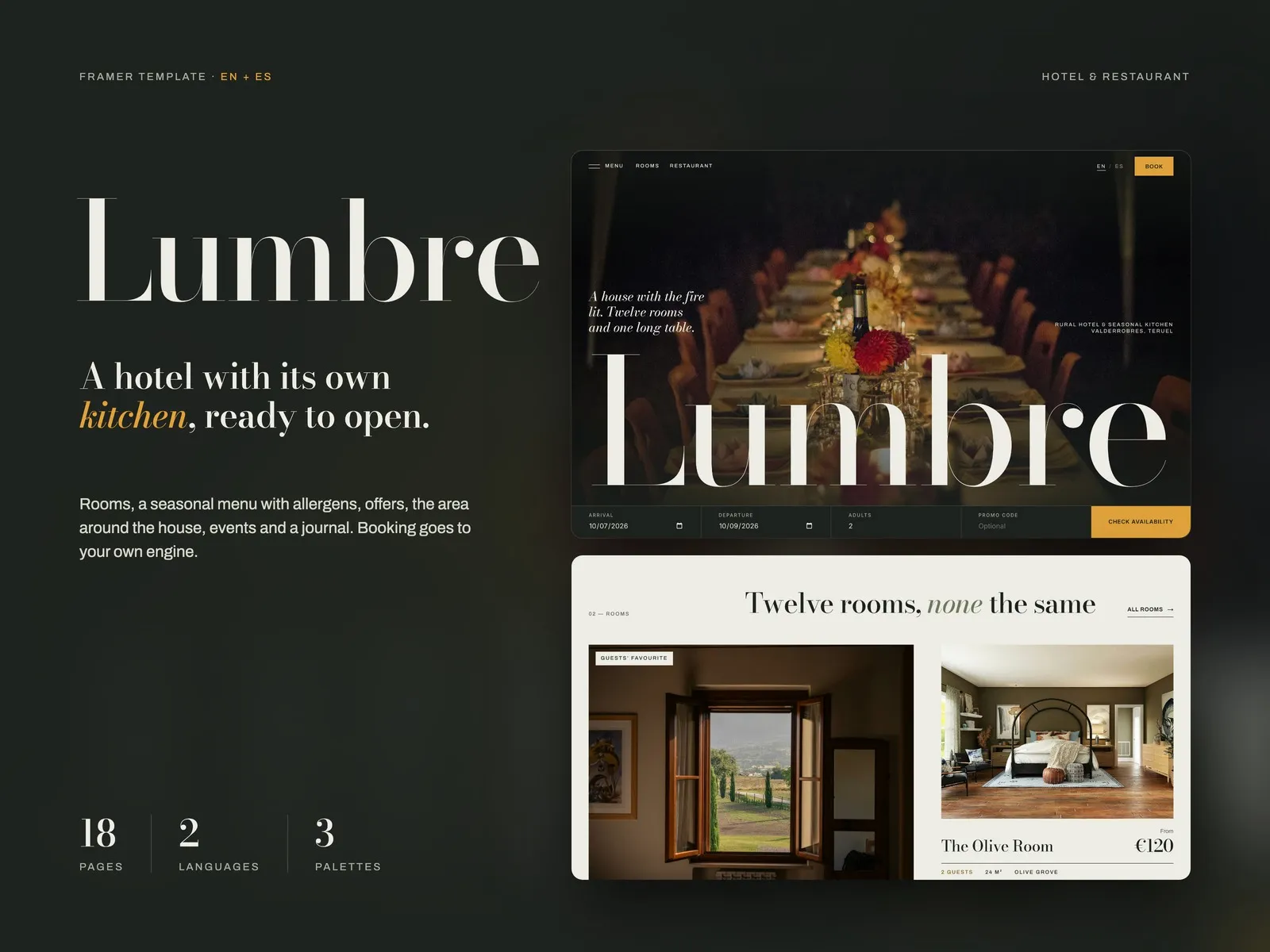 Lumbre — home page hero and rooms section