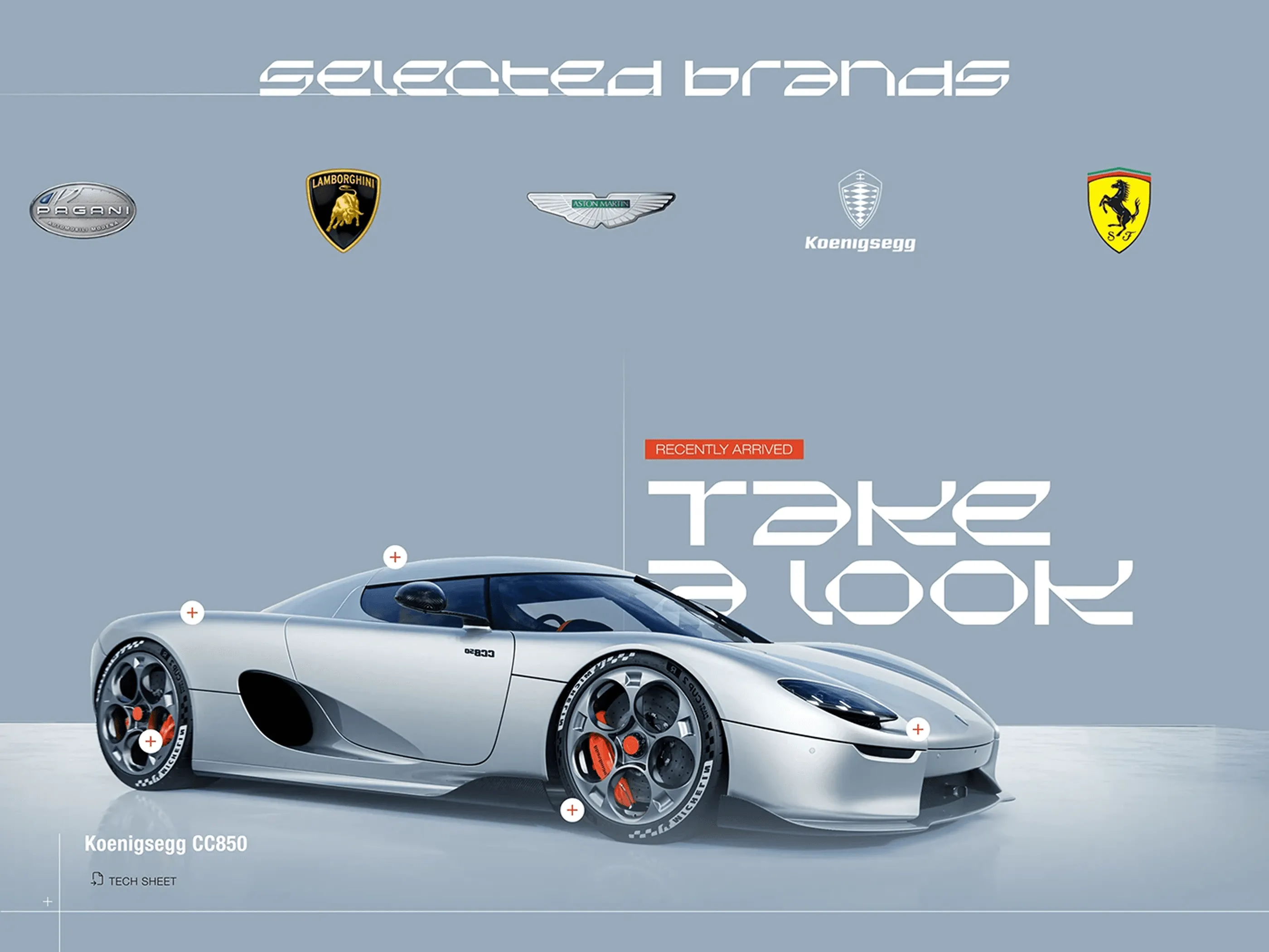 Fila de logotipos de marcas seleccionadas y sección de exposición de coches