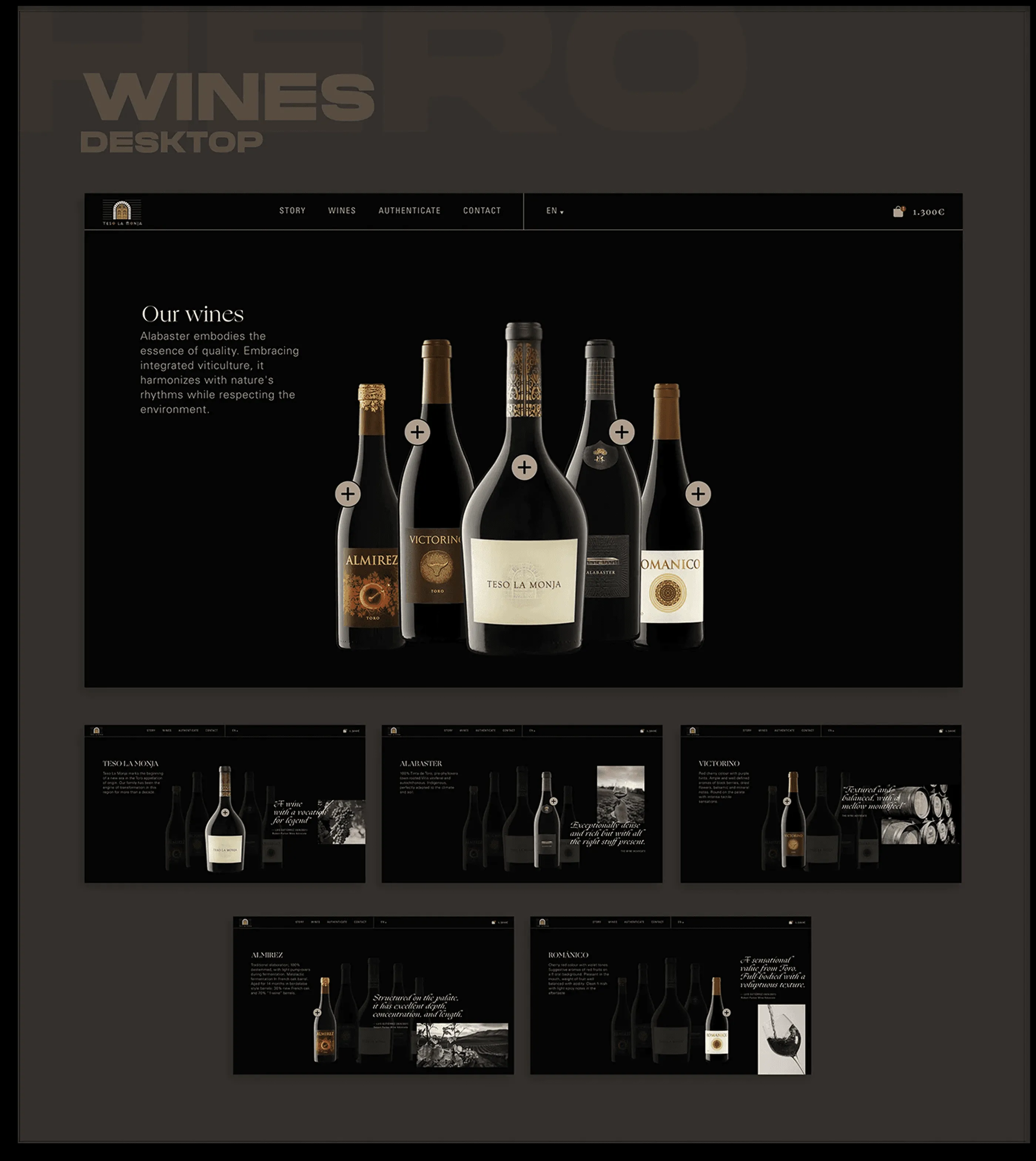The full Teso La Monja wine range lined up as a family