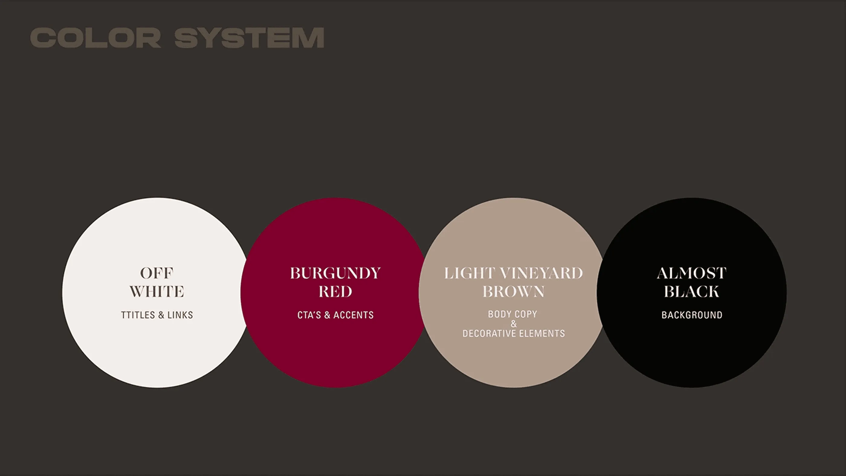 Teso La Monja colour system: off white, burgundy red and mostly black