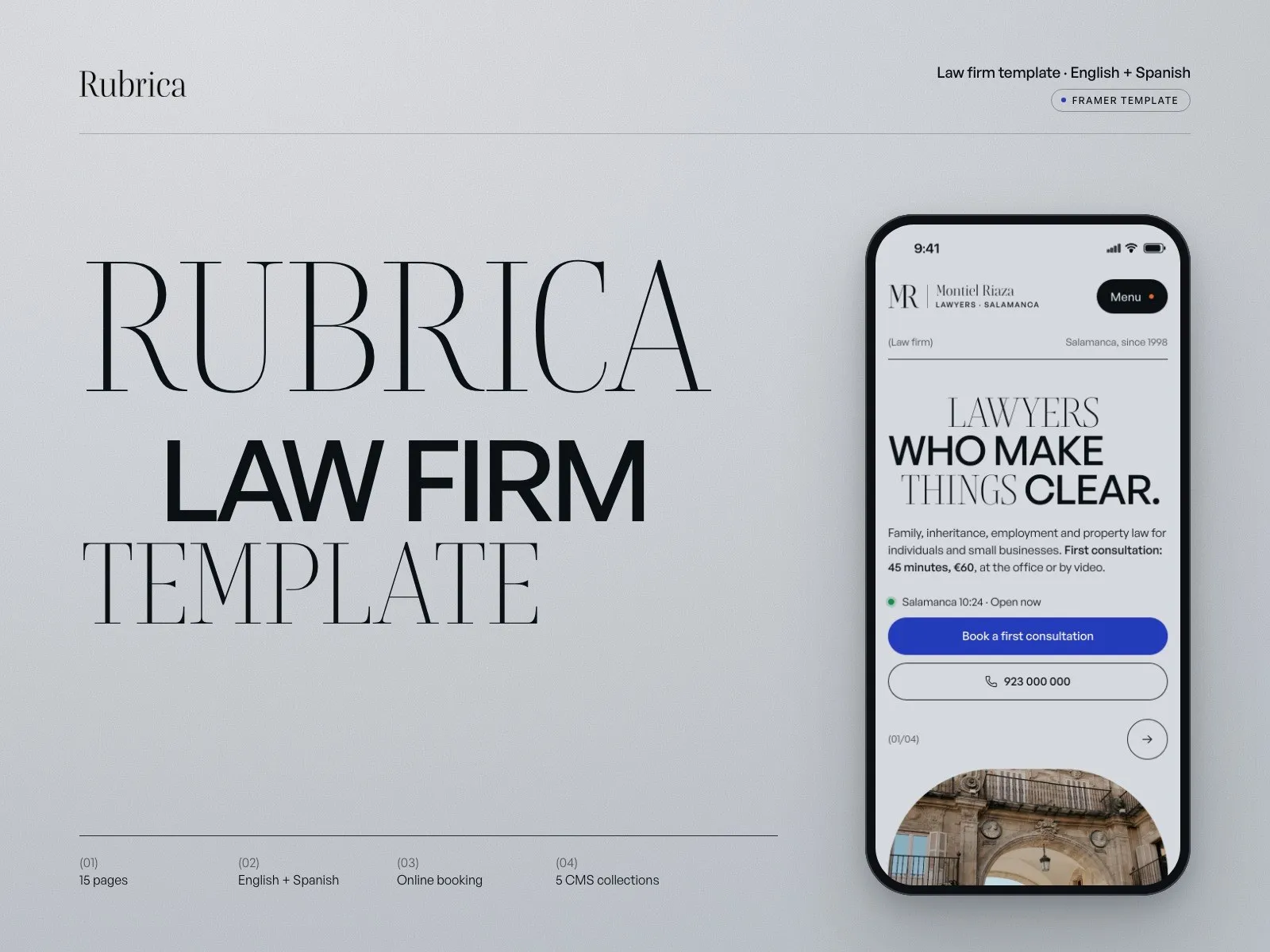 Rubrica, law firm website template for Framer