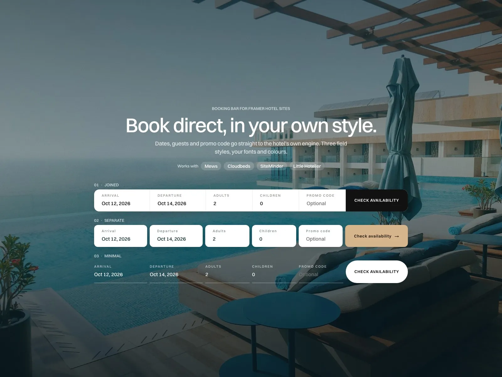 Book Direct Bar in three styles over a hotel terrace photo