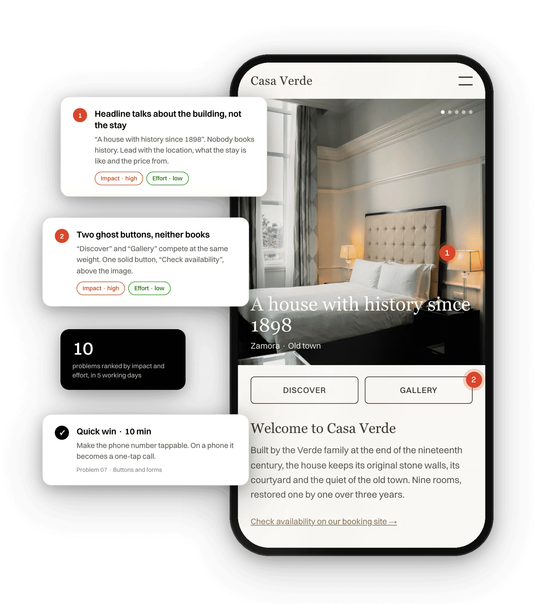 Sample audit findings on a hotel website