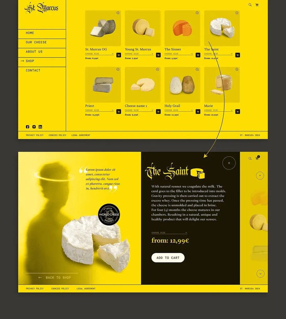 Online shop of the St. Marcus artisan cheese concept