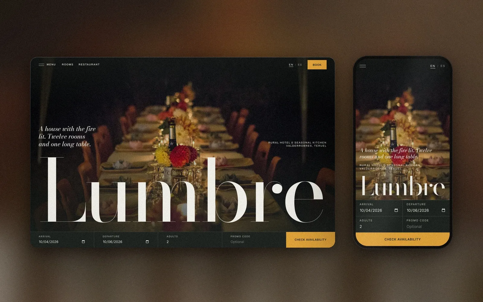 Web de restaurante Lumbre en un portátil y un móvil